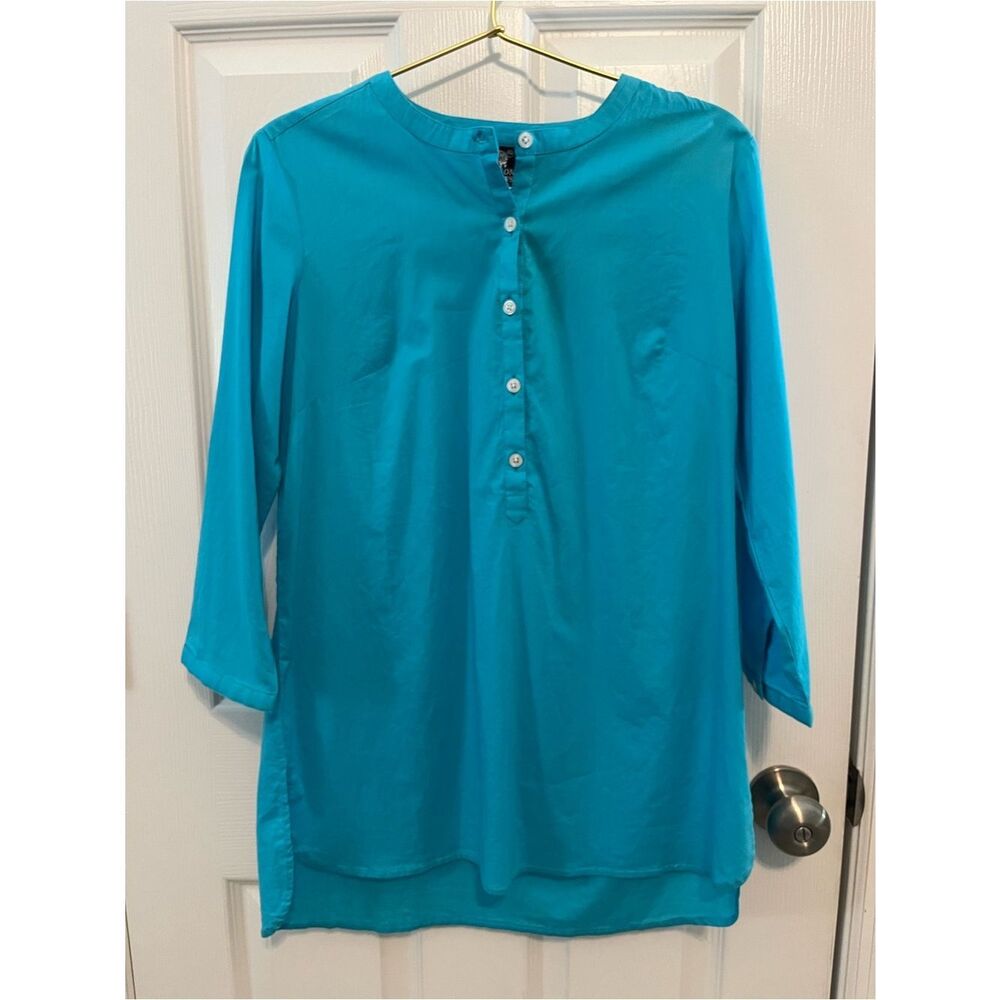 NWT Madison Mathews Turquoise Cotton Poplin Tunic Top Oversized XS - Picture 4 of 6
